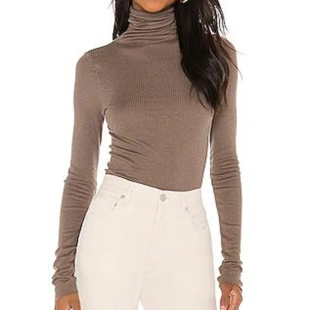 Enza Costa Silk Cashmere Rib Long Sleeve Turtleneck in Mink - Picture 1 of 2